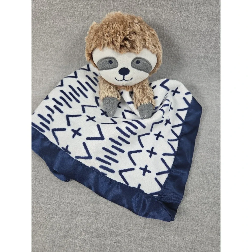 Cloud Island Sloth Plush Lovey Security Blanket Velour Satin Edge & Back Navy